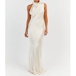 DISSH AISLE PEARL SATIN BACKLESS DRESS